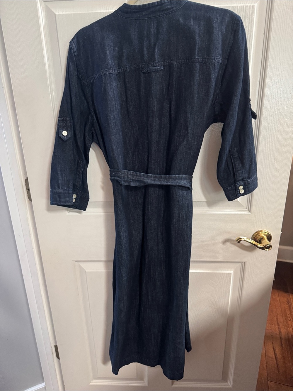 Liz Claiborne Dark Indigo Button-Front Denim Midi Dress with Tie - Picture 4 of 5